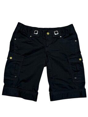 Athleta Kick It Bermuda Shorts Womens Size 2 Black Cargo Utility Y2K Grommet Bel